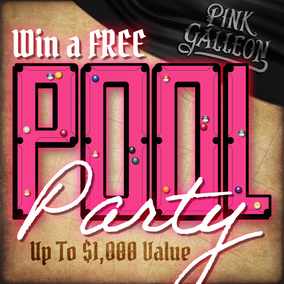 A sign that says win a free pool party up to $ 1,000 value