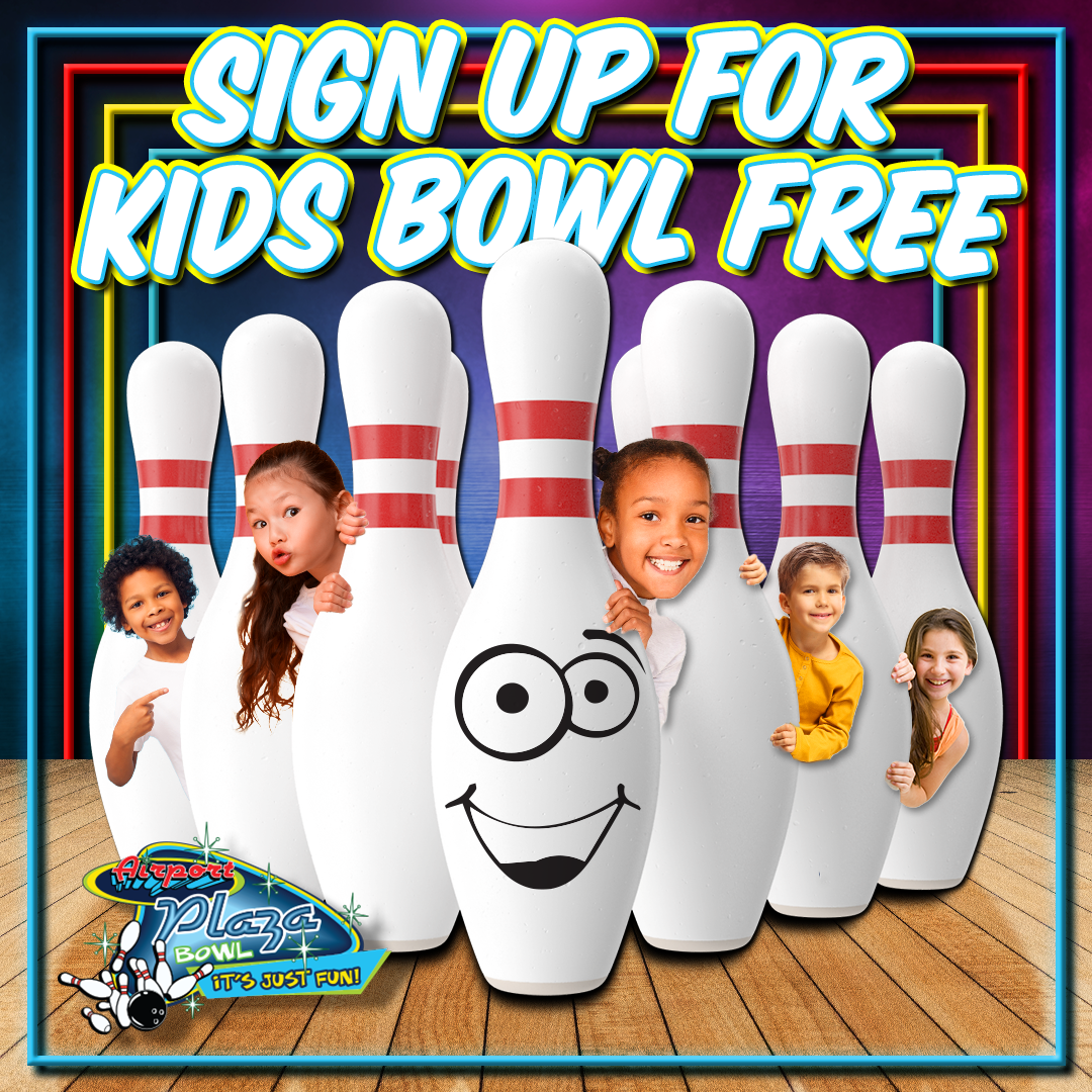 A sign that says sign up for kids bowl free