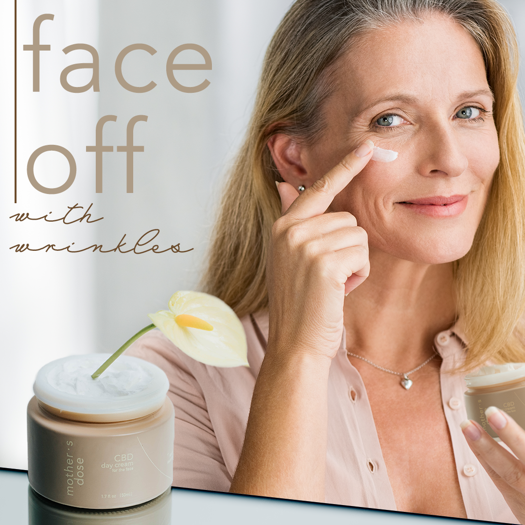 A woman applying cream to her face with the words face off written on the bottom