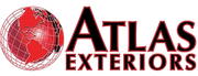 Atlas Exteriors logo with red globe icon and black-red text