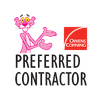 Pink Panther beside Owens Corning logo with “Preferred Contractor” text