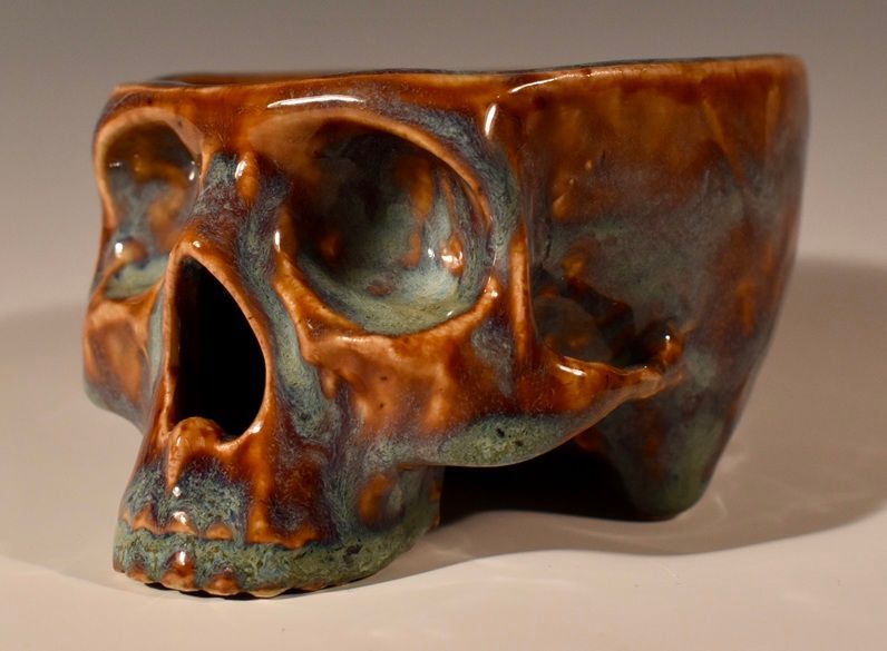 Polished Bronze Clay Skull Mug by Emily Hiner