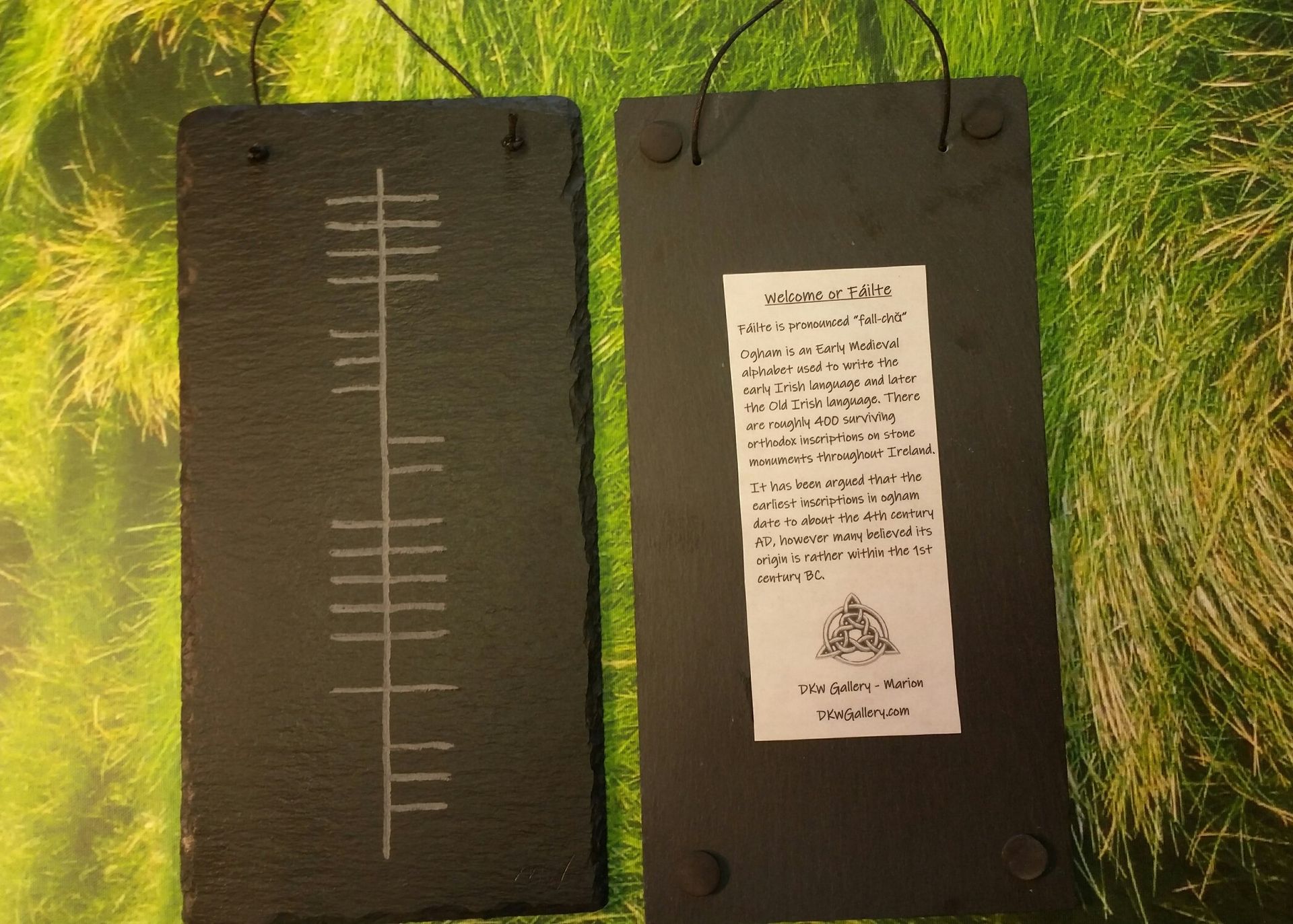 Carved Slate in Irish Language - Ogham