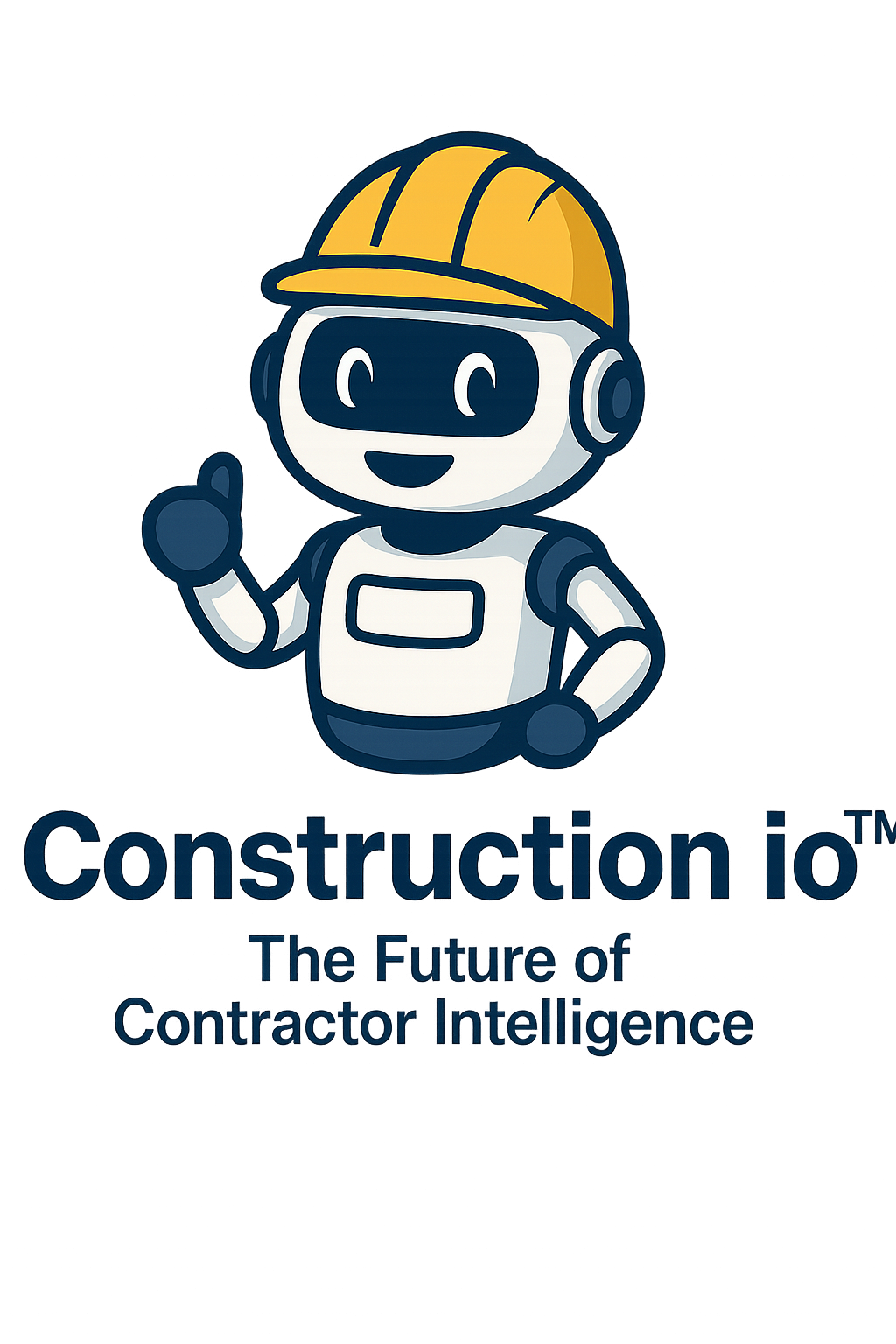 Construction iO logo with a smiling robot in a yellow hard hat and the tagline “The Future of Contractor Intelligence”