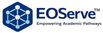EOServe logo with blue hexagon network icon and tagline “Empowering Academic Pathways”