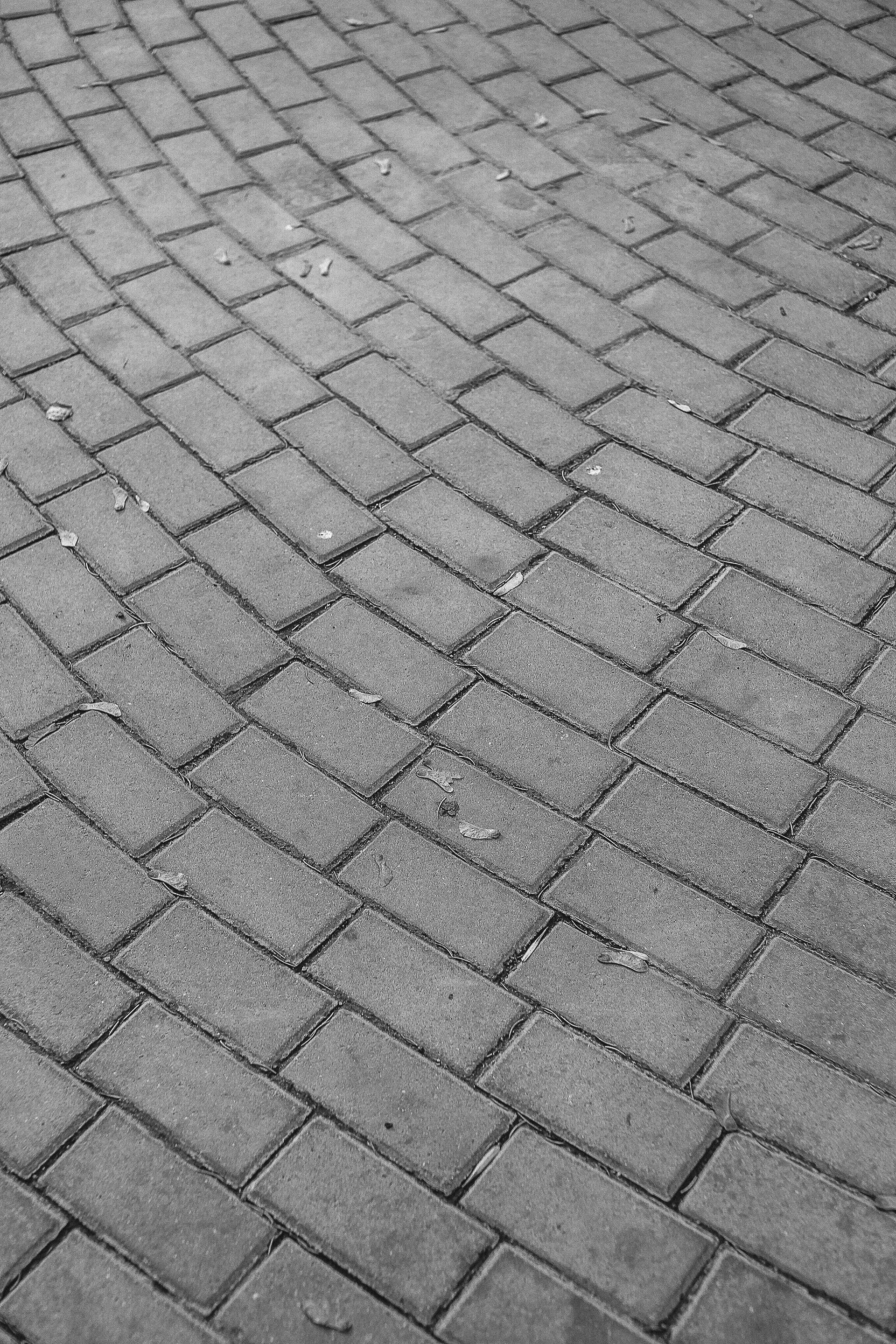 Gray interlocking brick pavement seen at a slight angle, with a subtle herringbone pattern