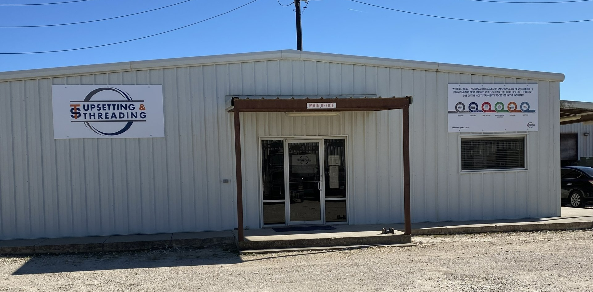 A large white building with a sign that says ' smith 's ' on it