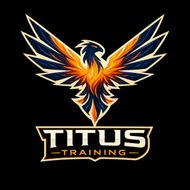 A stylized phoenix emblem in orange and blue above the text "TITUS TRAINING" on a black background.