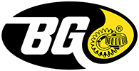 BG logo with black oval, white letters, and yellow gear graphic