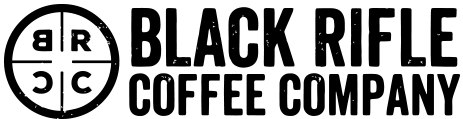 Black Rifle Coffee Company logo in black and white with circular BRCC emblem.