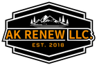 AK Renew LLC logo in orange and white on black, with mountain and trees; “EST. 2018” below