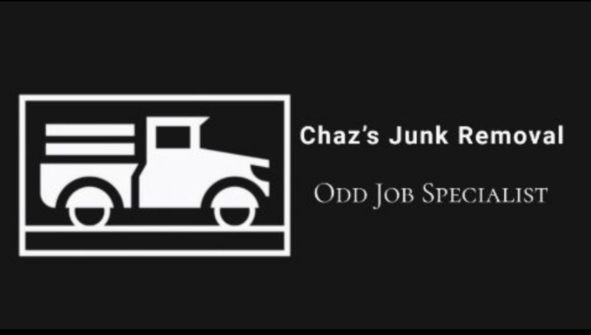 Logo for Chaz&rsquo;s Junk Removal, with a white truck icon and the text &ldquo;Odd Job Specialist&rdquo; on a dark background