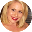 a woman with blonde hair and red lipstick is smiling in a circle .