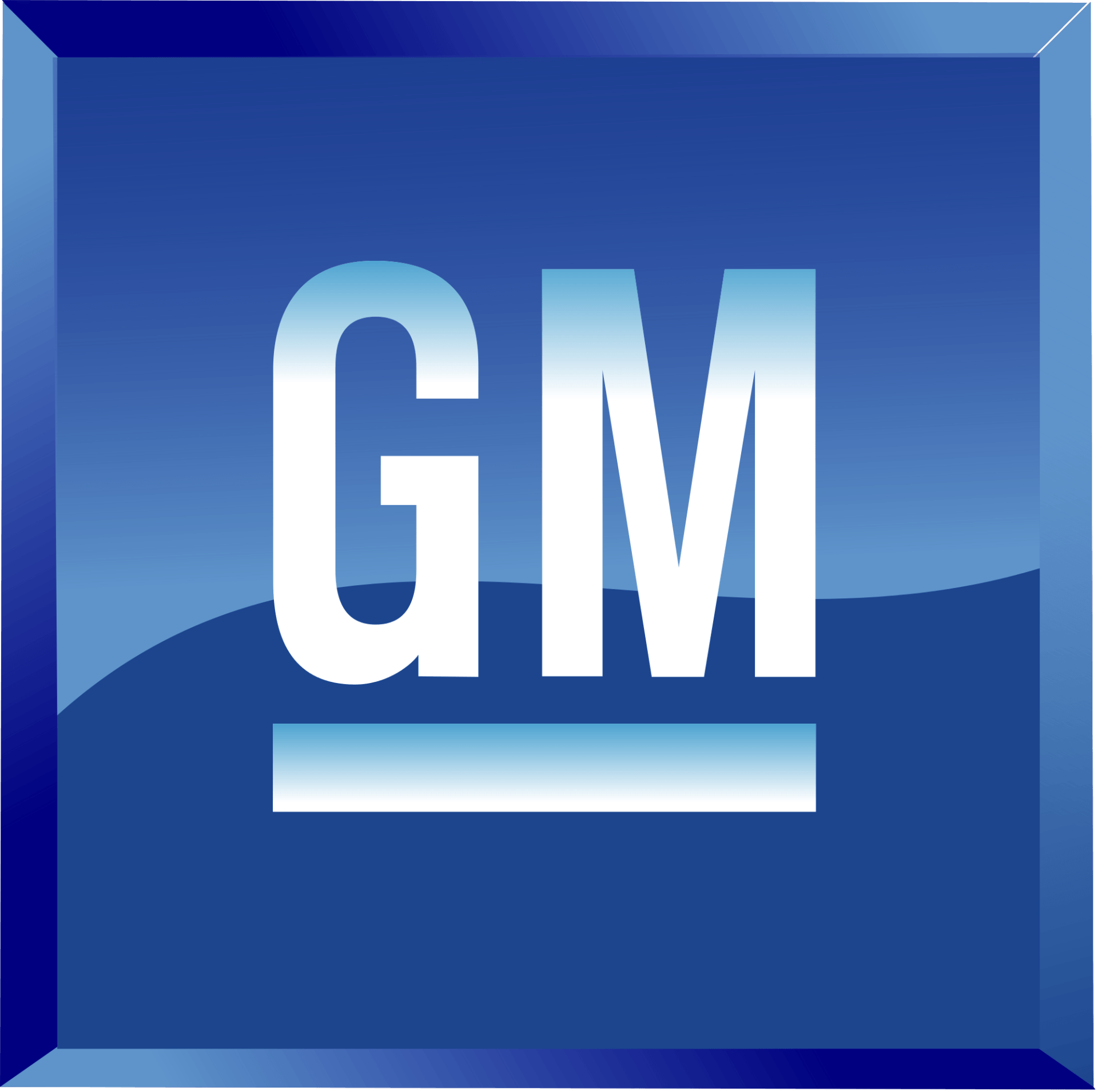 A blue gm logo on a white background