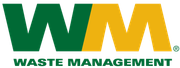 A green and yellow logo for wm waste management