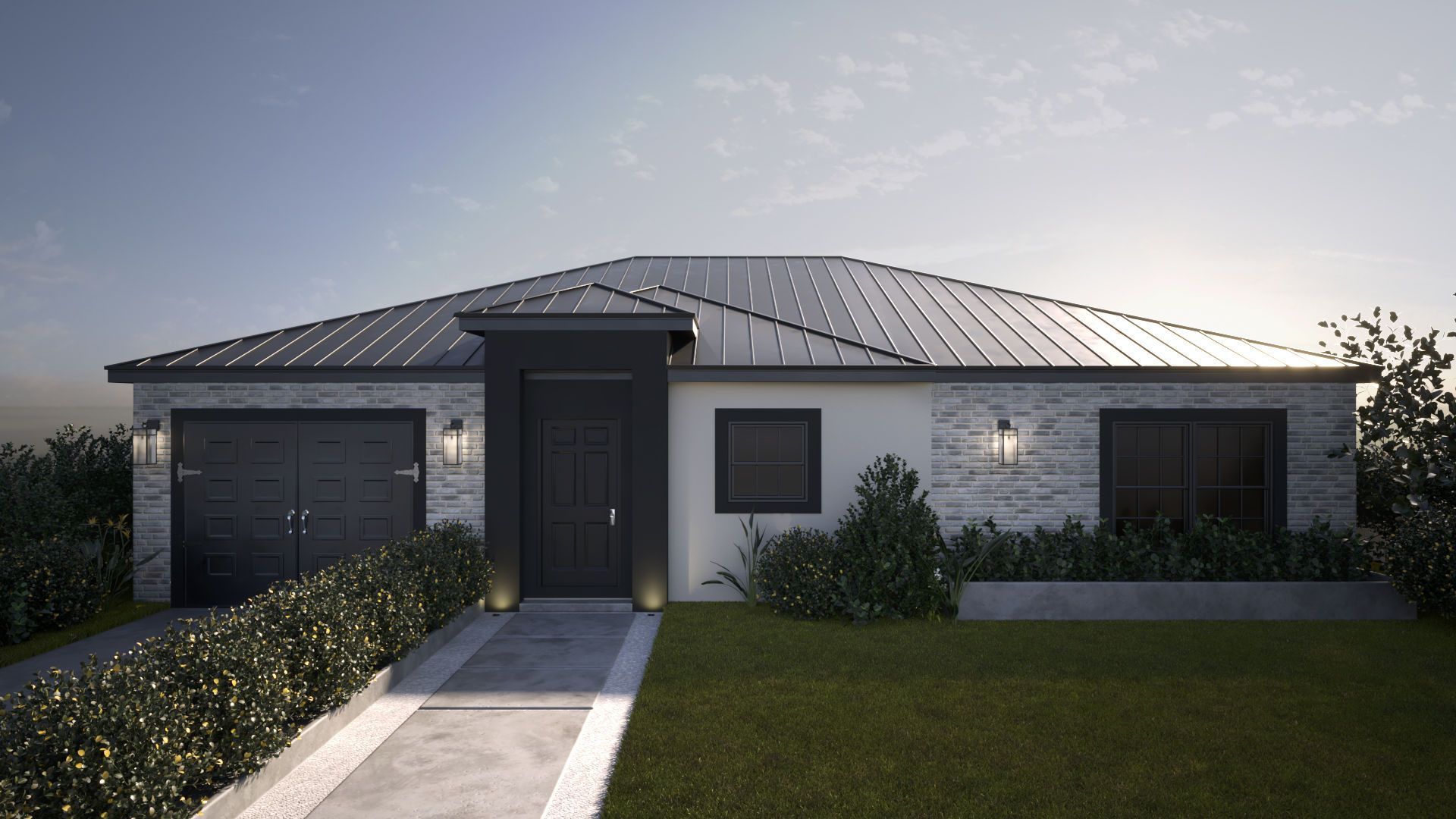 An artist 's impression of a house with a black roof