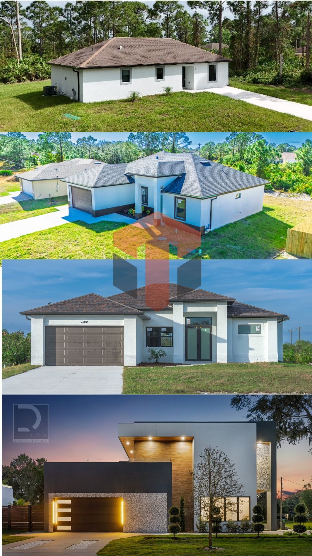 A collage of three pictures of a house for sale