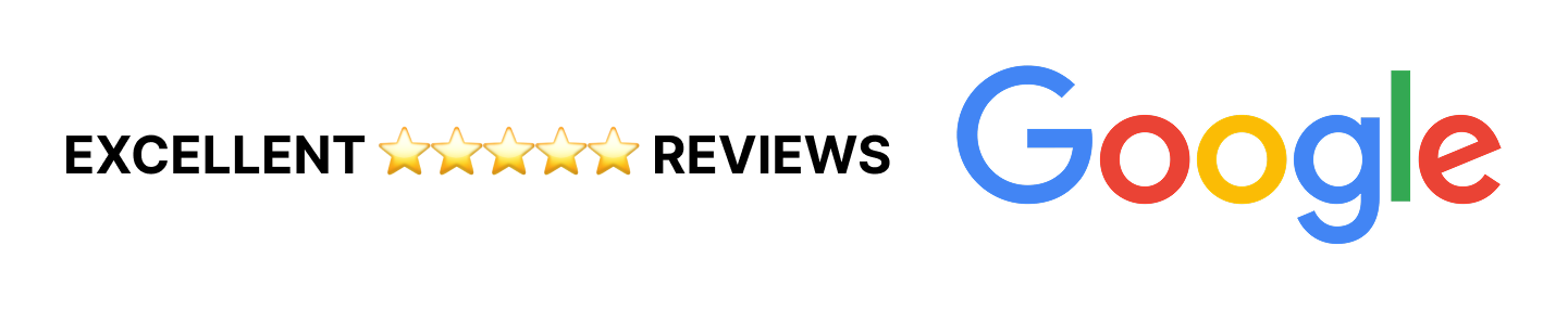 Excellent reviews banner with Google logo and star ratings