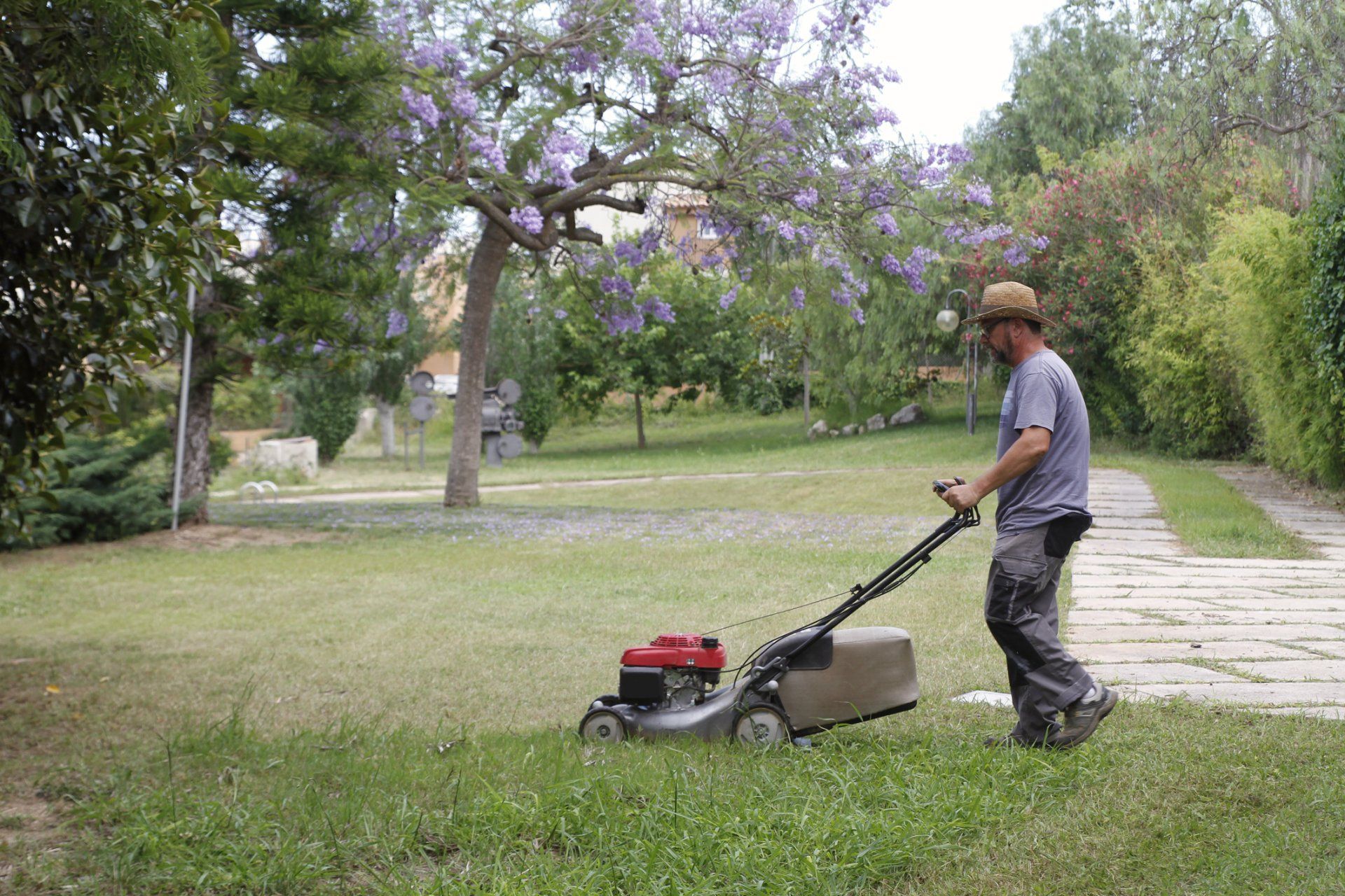 Man Mowing Grassy Land With Lawn Mower - Chesapeake, VA - Western Branch Lawn & Landscapes