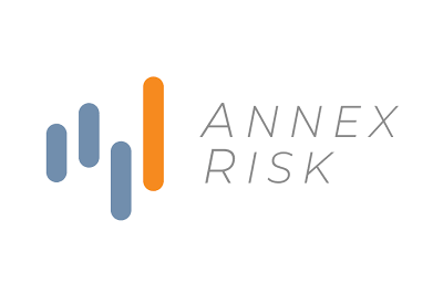 Logo for Annex Risk, featuring abstract blue and orange vertical bars next to the company name in gray text.