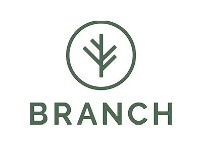 Logo for Branch: Olive green tree icon inside a circle, with the word