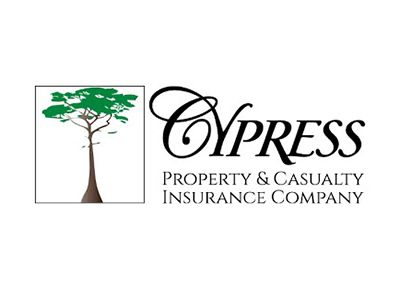 Logo for Cypress Property & Casualty Insurance Company, featuring a green tree within a square, and the company name.