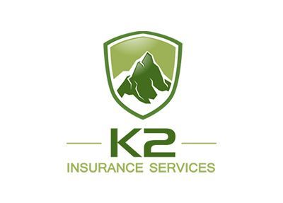 K2 Insurance Services logo with a green shield, mountain graphic, and text.