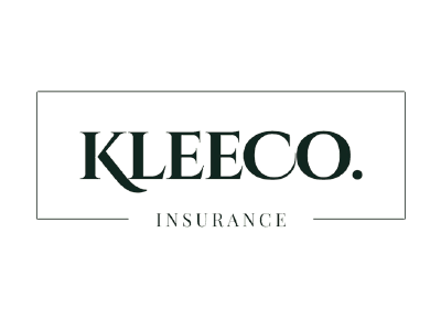 KLEECO. insurance logo in a box, black text, white background.