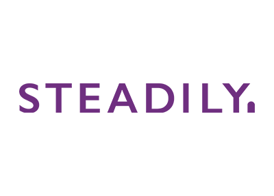 Steadily logo, purple text on a white background.