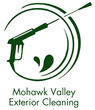 Logo for Mohawk Valley Exterior Cleaning featuring a green pressure washer icon with water droplets on a white background.