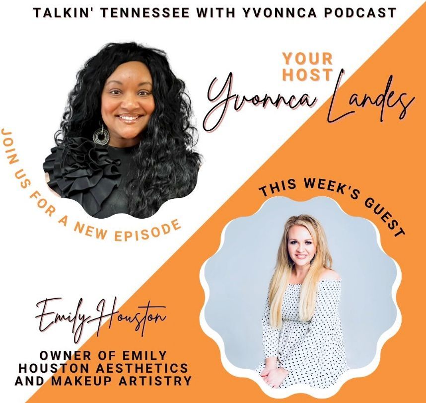An advertisement for a podcast called talkin tennessee with yvonne ca