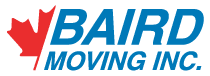 The logo for baird moving inc. has a canadian maple leaf on it.