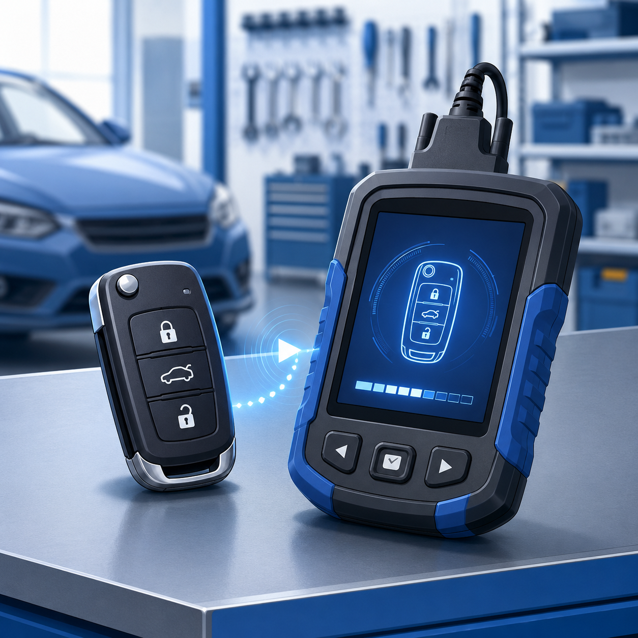 Automotive key fob programming setup for car key replacement and locksmith service in Toledo, Ohio
