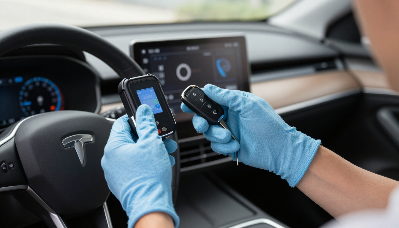 Locksmith programming a car key fob