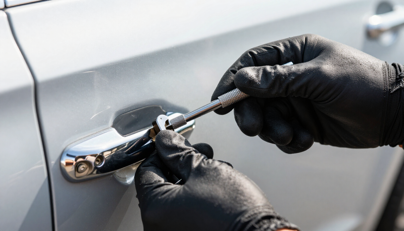 Locksmith working on car