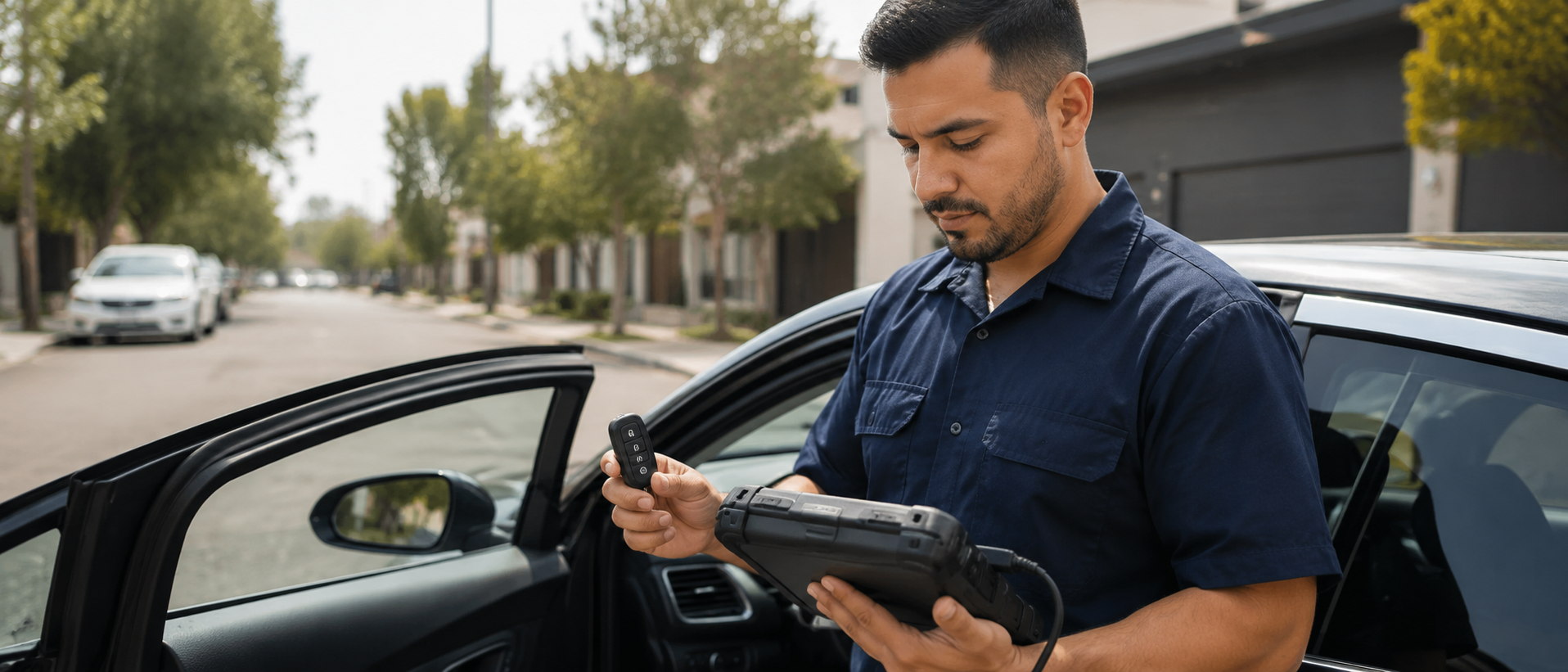 Professional locksmith working on a car in Toledo