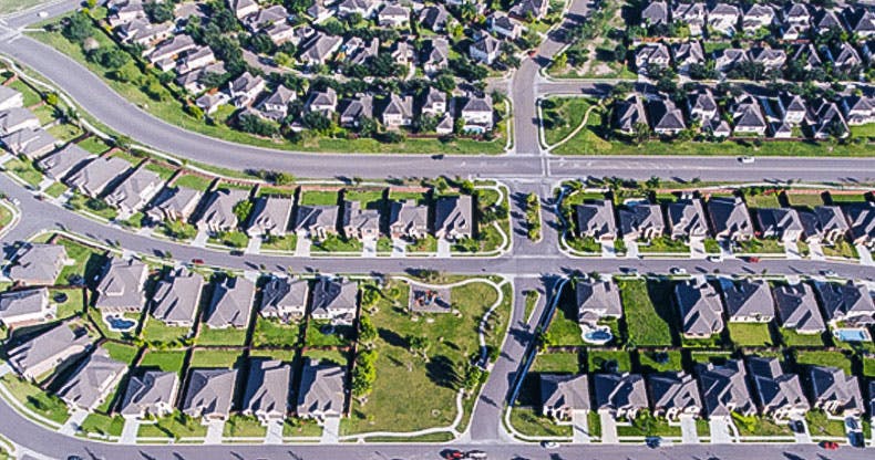 aerial view of houses in Los Cabos subdivision