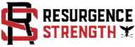 Resurgence Strength logo with black and red stylized RS lettering and text on a white background