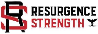 Resurgence Strength logo with black and red stylized RS lettering and text on a white background