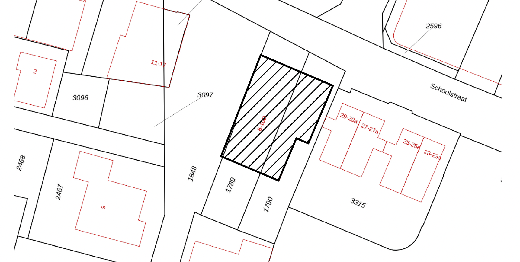 Bestaande situatietekening van project ’t Kniphoes in Uithuizen