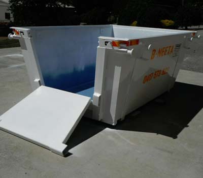 B-Neeta Skip Bins Colour White and Open Door of the Bin | Warragul, Vic | B-Neeta Skip Bins