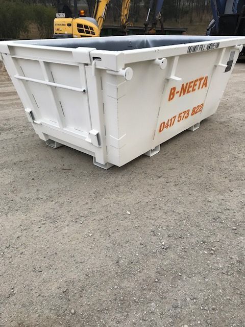 Different Size of B-Neeta Skip Bins Colour White and a Service Truck | Warragul, Vic | B-Neeta Skip Bins