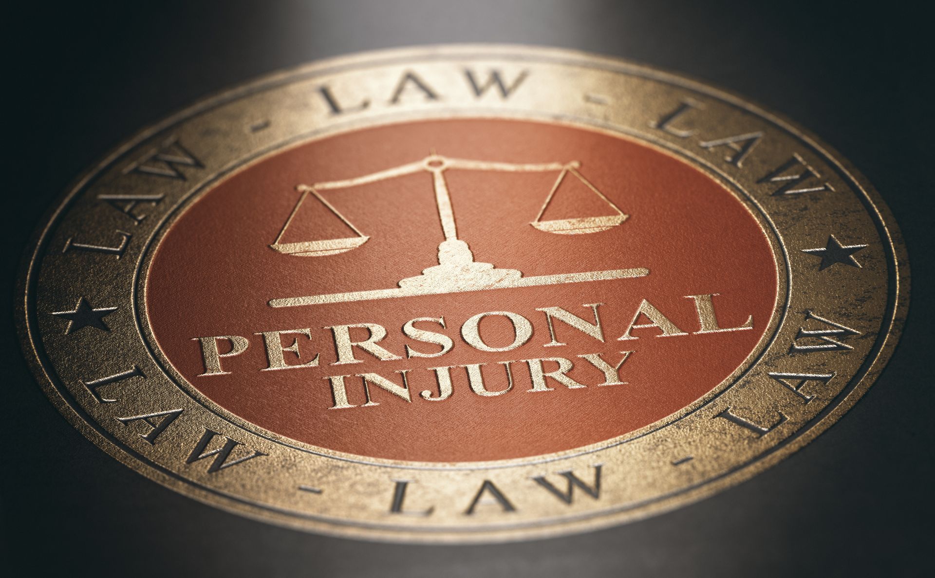Personal injury lawyer emblem featuring scales of justice representing injury law and legal advocacy.