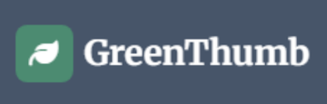 GreenThumb logo: white leaf icon in a green square beside white text on a blue-gray background