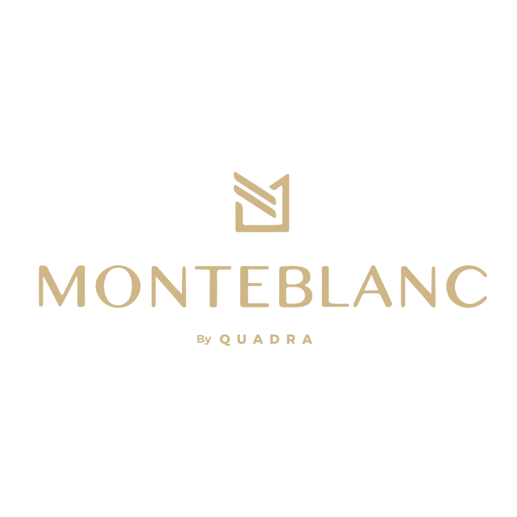 Logotipo de Monteblanc by Quadra en oro sobre fondo blanco.
