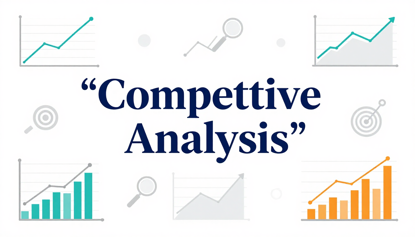 Competitive analysis with AI dashboard showing keyword rankings and market trend charts