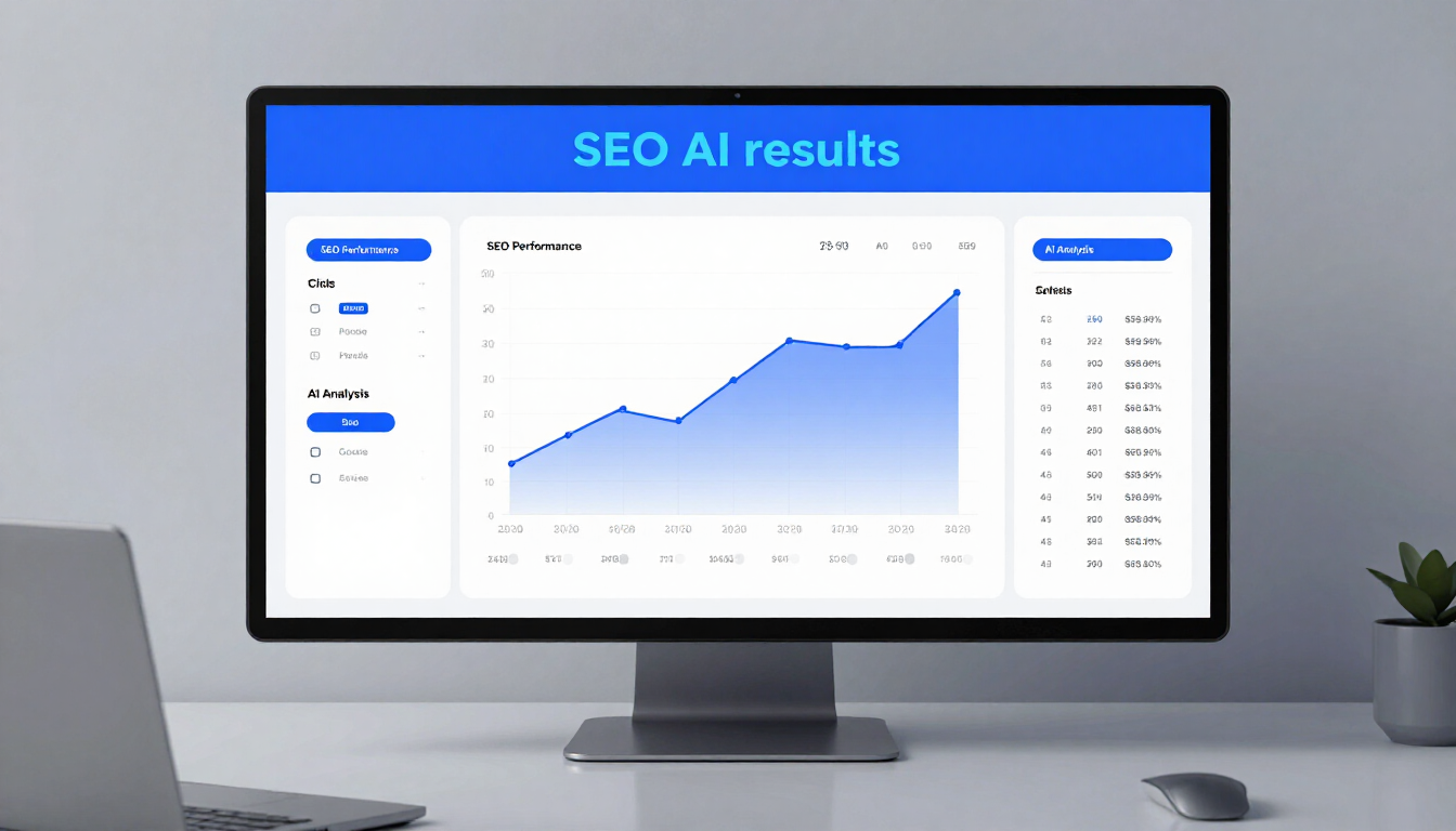 Computer screen showing a rising SEO results chart, illustrating traffic and ranking gains from opti
