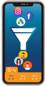 Pantalla de smartphone que muestra iconos de redes sociales fluyendo hacia un embudo.