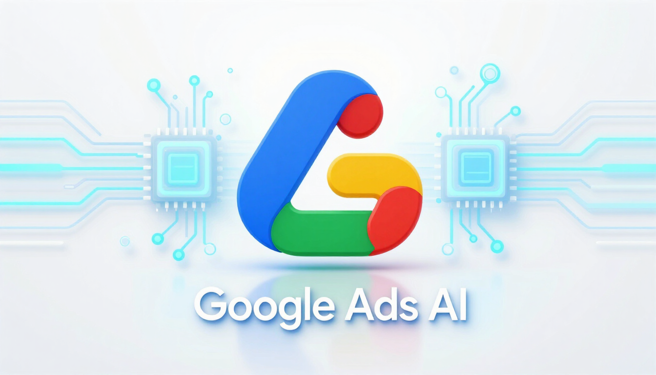 Google Ads AI icon over a circuit board, illustrating automated campaign optimization