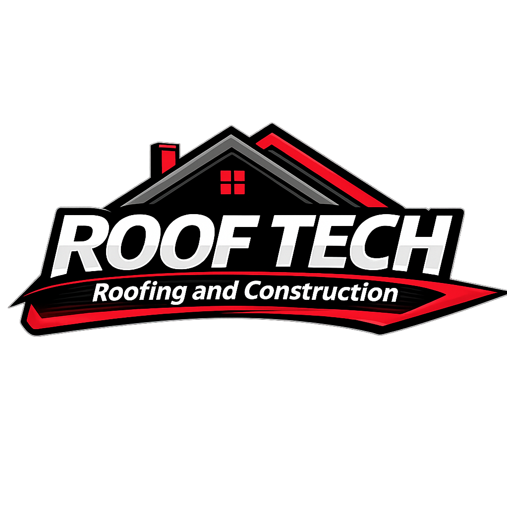 Red and black logo of a rooftop with 